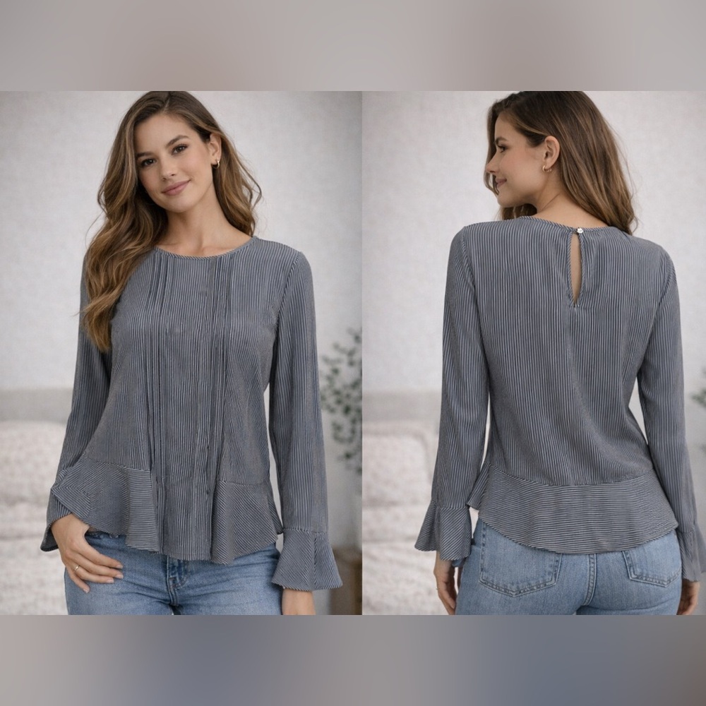 Banana Republic Gray Pleated Long Sleeve Blouse